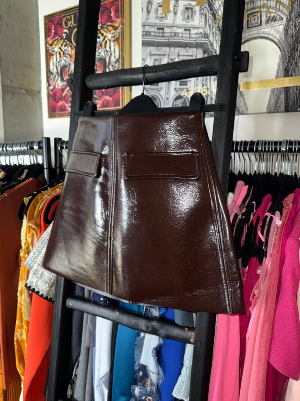 Commense Burgundy Faux Leather A Line Mini Skirt High Waist Womens XS EUC READ - Picture 7 of 11